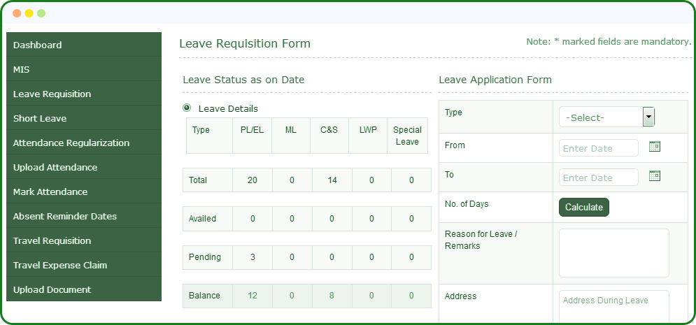Leave Requisition Form